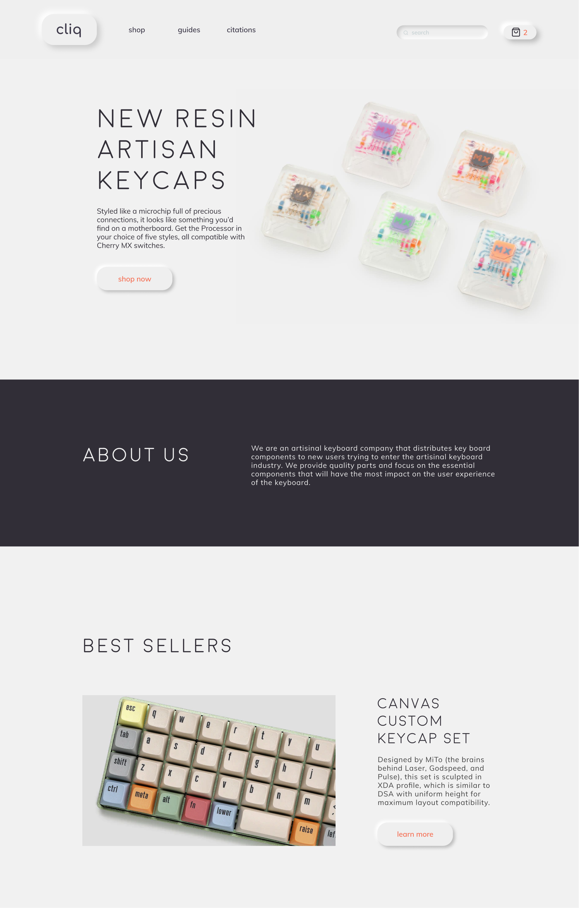 cliq top half of homepage